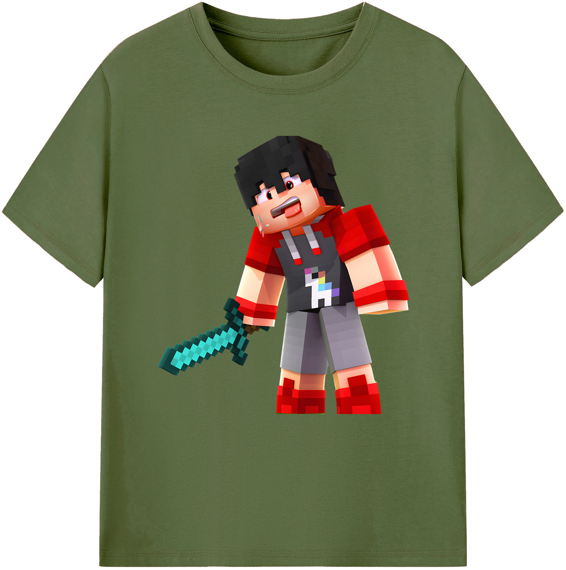 （画像用） マインクラフト ブロックの世界 Minecraft MC Block world 綿100％半袖Tシャツ（フロントプリント）
